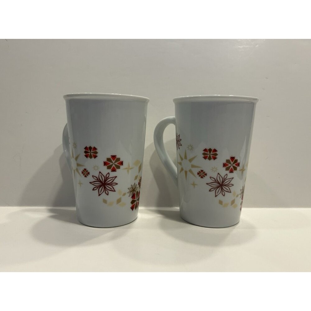 Starbucks Cups Set of 2 Holiday Winter Star Snowflake Poinsettia Christmas 12 oz - Picture 4 of 13